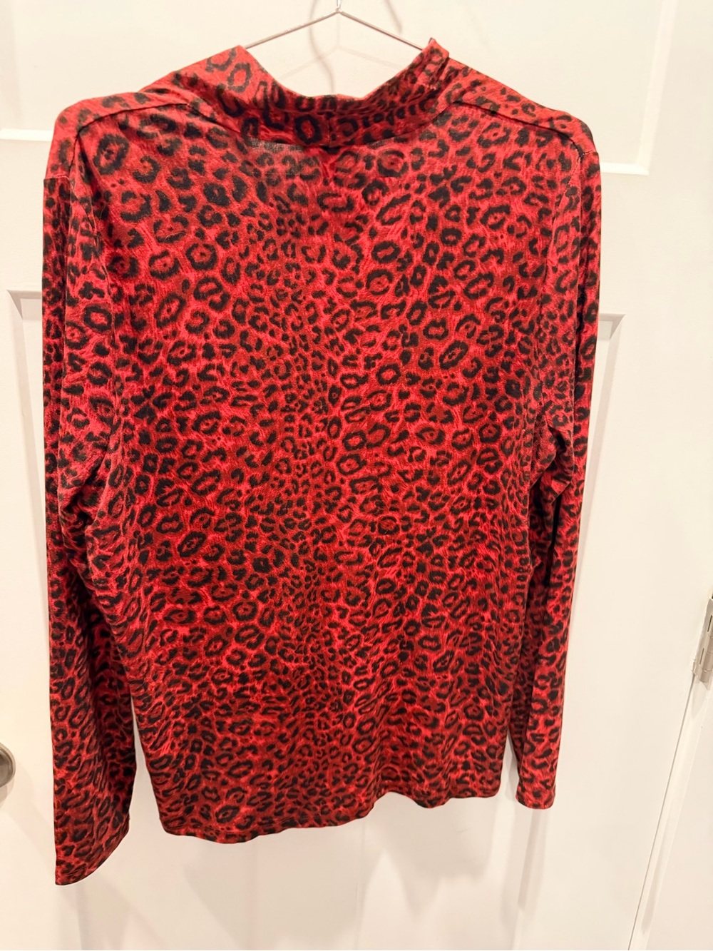 Talbots Petites LP Red Leopard Print Knit Top Long Sleeve V Neck Blouse - Picture 4 of 8